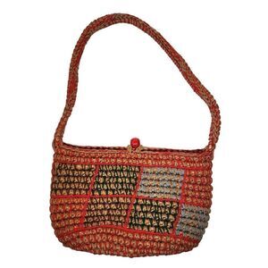 Women's Multicolor Woven Jute Vintage Purse Shoulder Bag Size Medium